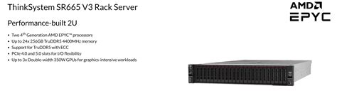 SR665 V3 AMD EPYC 9174F (16C 4.1GHz 256MB Cache/320W); 32GB (1x32GB; 4800MHz 1Rx4 DDR5 RDIMM); No Backplane; No RAID; 1x1800W Ti