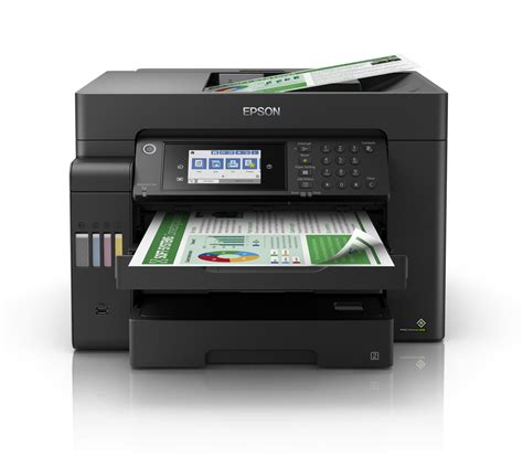 Epson EcoTank L15150 A3+ 4-in-1 with Wi-Fi and Ethernet printer; Print, copy, scan and fax; low cost per page, 550-sheet tray capacity
and 50-sheet ADF; two 250-sheet front trays, a 50-sheet rear feed; mobile printing, Ethernet and a 10.9cm LCD touchscreen with hard keys; Includes ink in the box for 4500 pages black and 2800 pages in colour; Auto Duplex; Warranty 1 year Carry-In