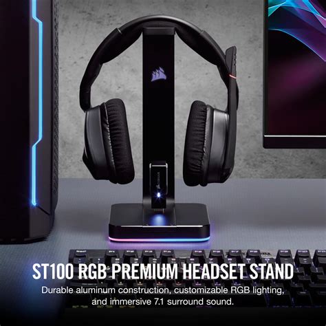 ST100 RGB Gaming Headset Stand-Black; 3.5mm Analog Jack; Dual USB 3.1 Type-A; RGB lighting . 
