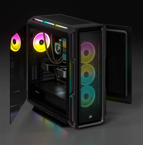 Corsair 5000T Mid-Tower High-Performance PC Case
4x 2.5" Drive Bays, 2x 3.5" Drive Bays
Fan layout: Front 3x 120mm, 2x 140mm; Top 3x 120mm ,2x 140mm, Side 3x 120mm, Rear 1x 120mm
4x USB 3.0, 1x USB 3.1 Type-C
Colour: Black
Mini-ITX, Micro-ATX, ATX, E-ATX