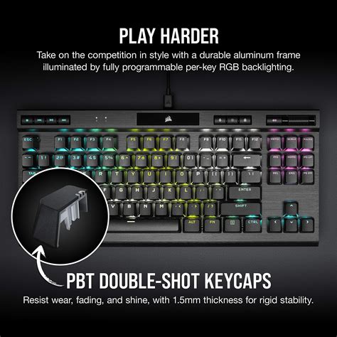 Corsair K70 RGB TKL Mechanical Gaming Keyboard; Backlit RGB LED; Cherry MX Speed Keyswitches; Black