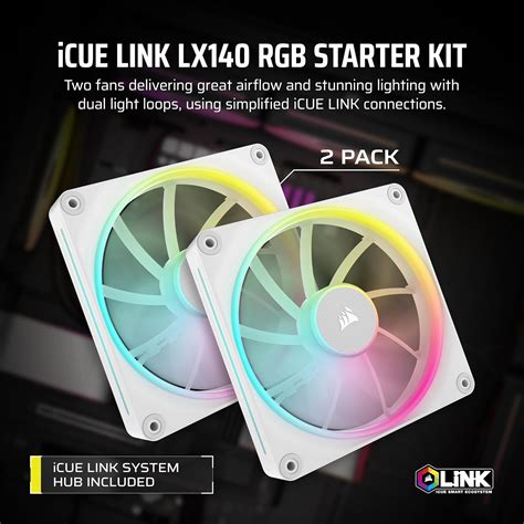 Corsair iCUE LINK LX140 RGB 120mm PWM Fan - Dual Light Loops – Requires iCUE LINK System Hub (Sold Separately) - White