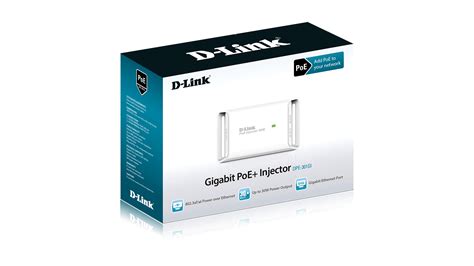 D-Link Gigabit PoE Injector; 10/100/1000Mbps data passthrough rate; IEEE802.3at compliant; DC Output up to 54V/0.6A; 30W. 