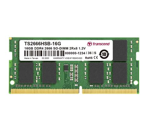 TRANSCEND 16GB JET MEMORY DDR4 2666MHZ NOTEBOOK SO-DIMM 2RX8 1GX8 CL19