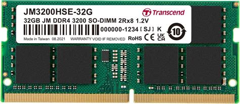TRANSCEND JET MEMORY 32GB DDR4-3200 NOTEBOOK SO-DIMM 2RX8 CL22