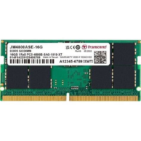 TRANSCEND JET MEMORY 16GB DDR5-5600 NOTEBOOK SO-DIMM 1RX8 CL46  (2Gx8)x8