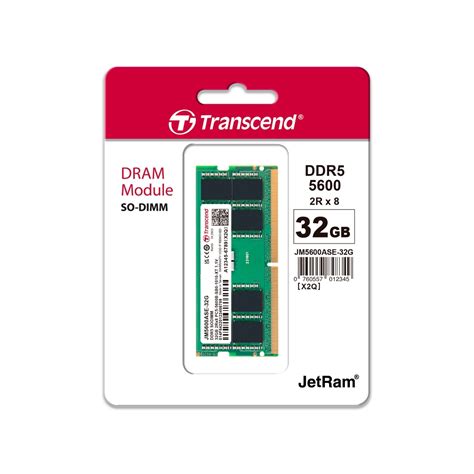 TRANSCEND JET MEMORY 32GB DDR5-5600 Unbuffered NOTEBOOK SO-DIMM 2RX8 CL46  (2Gx8)x16