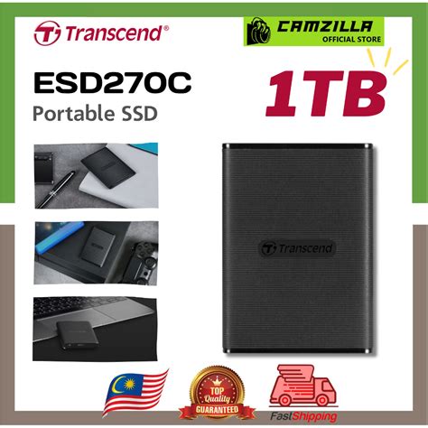 TRANSCEND 1 TB ESD270C USB3.1 Gen 2 TYPE A & C (10GBPS) OTG PORTABLE SSD - 3D NAND - R/W up to 520/460 MB/s